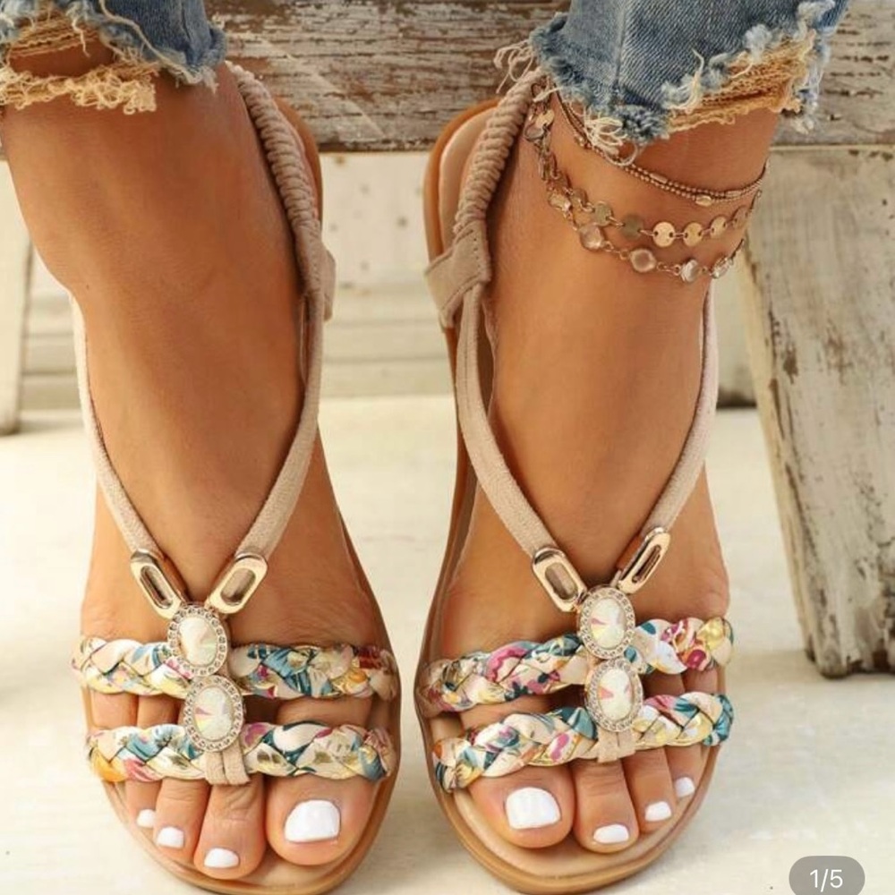Tan Bohemian Sandals with Decorative Straps Brand New!